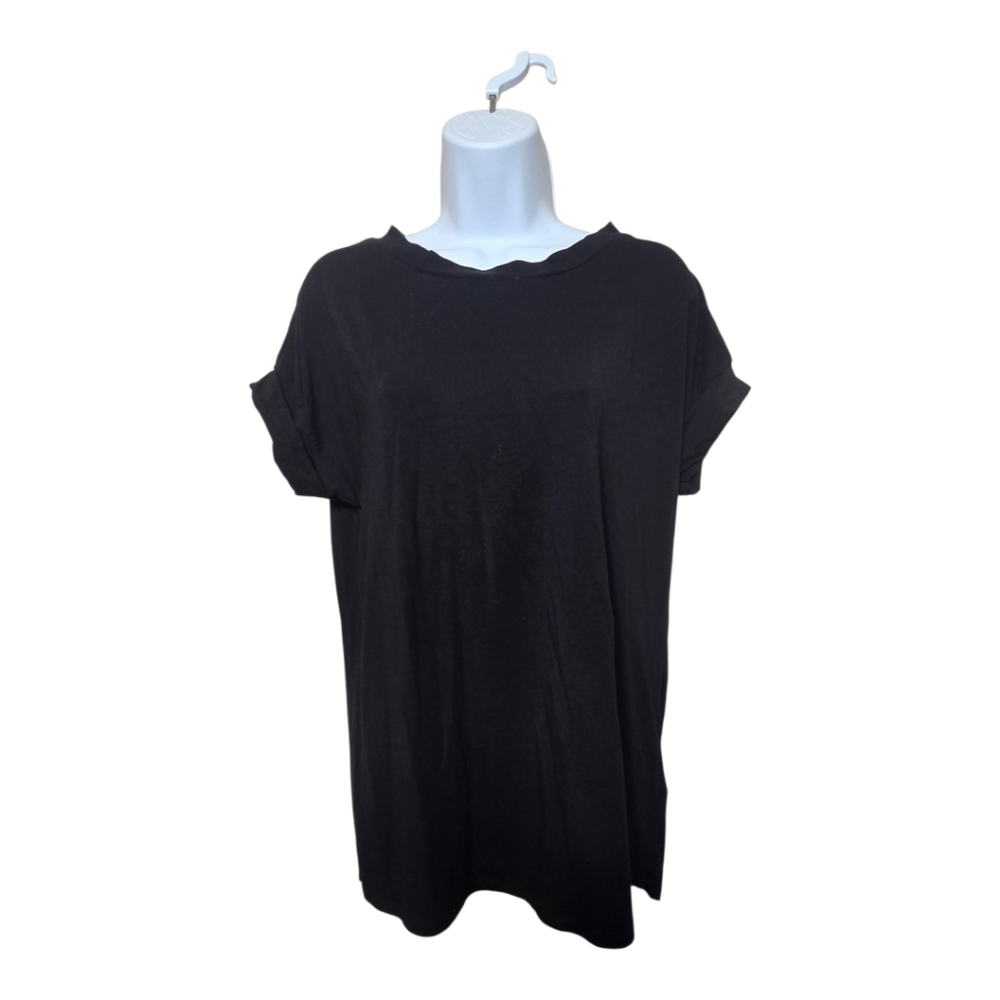 All Saints Black Rolled Cuff Oversized T-Shirt Top